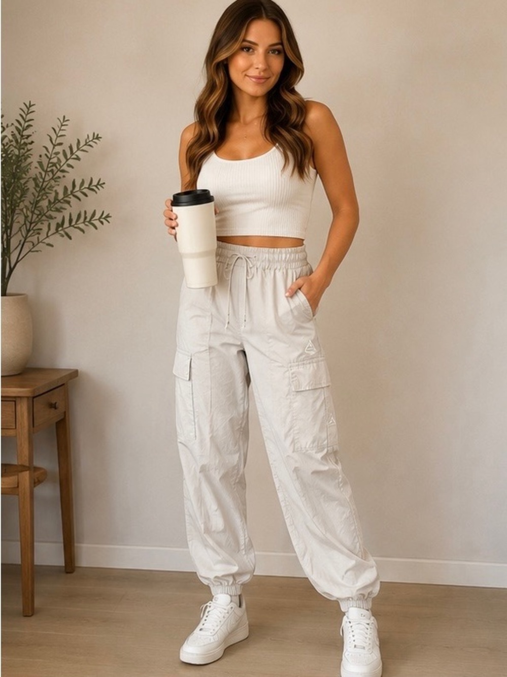Reebok Light Cream Cargo Joggers for Women - Utility Track Pants
